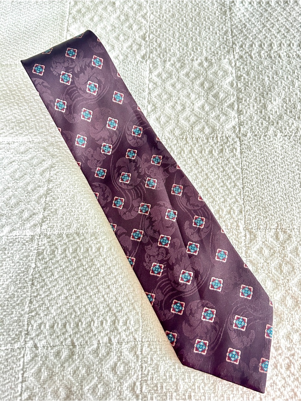 Christian Dior Monsieur Vintage Tie Burgundy Geometric Paisley Necktie 90s